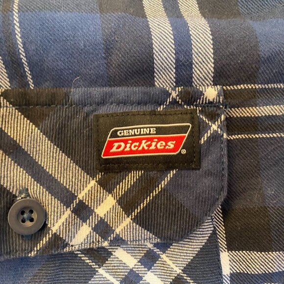Dickies Mens Shirt 2XL Blue & White Plaid Short Sleeve Button-Up 100% Cotton - Picture 7 of 9